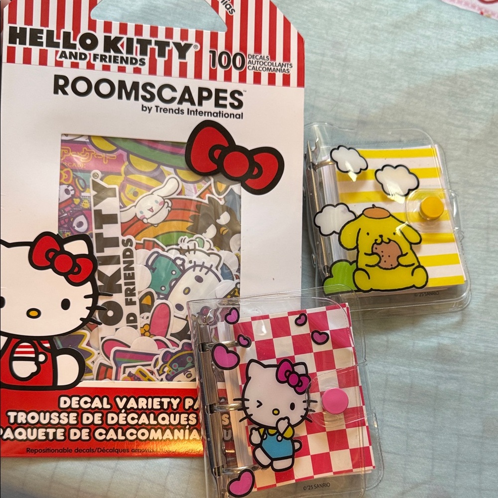 100 Hello Kitty and Friends Roomscapes Decals & 2 Mini Notebooks-Silver Binders!